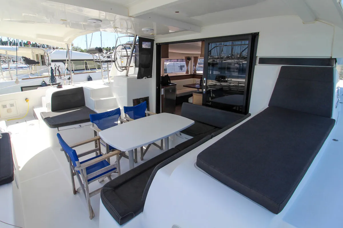 Deck of Poppy, a Lagoon 42 catamaran at Split, Croatia