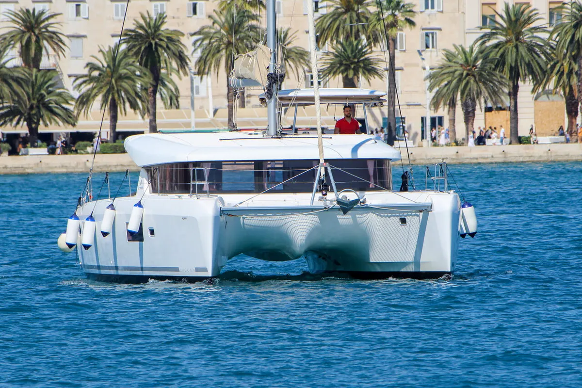 Exterior view of Poppy, a Lagoon 42 catamaran at Split, Croatia
