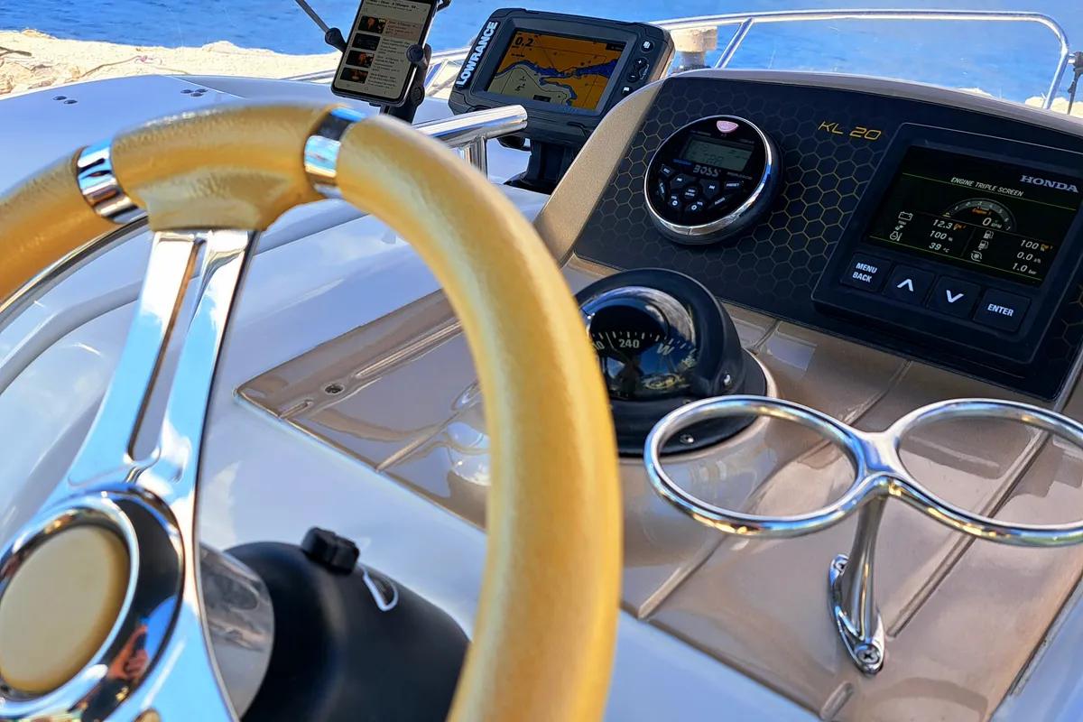 Cockpit of Dory, a Sessa Marine Key Largo 24 motorboat at Grad Trogir, Croatia