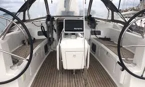 Cockpit of EVA, a Jeanneau Sun Odyssey 469 sailboat at Volos, Greece