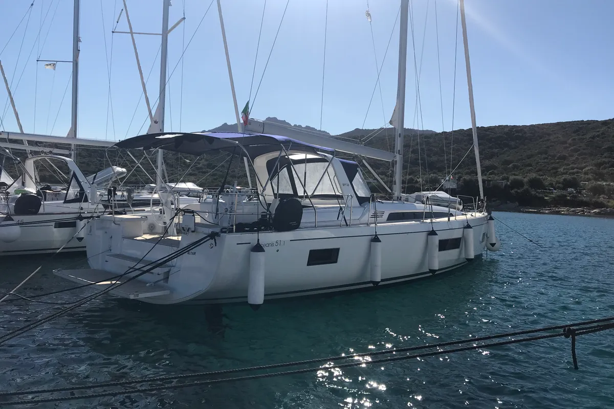 Exterior view of Altair, a Beneteau Oceanis 51.1 sailboat at Olbia, Italy