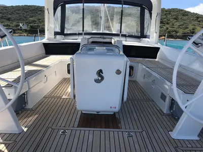 Cockpit of Altair, a Beneteau Oceanis 51.1 sailboat at Olbia, Italy