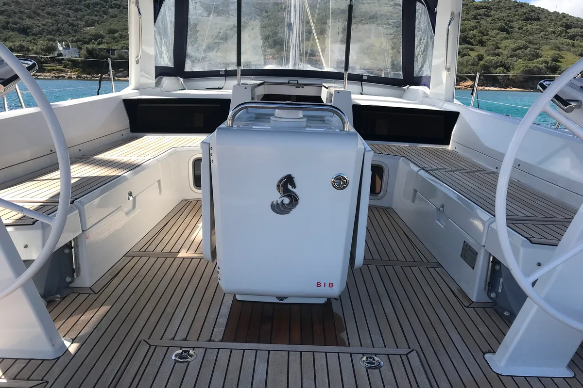 Cockpit of Altair, a Beneteau Oceanis 51.1 sailboat at Olbia, Italy