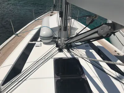Deck of Altair, a Beneteau Oceanis 51.1 sailboat at Olbia, Italy