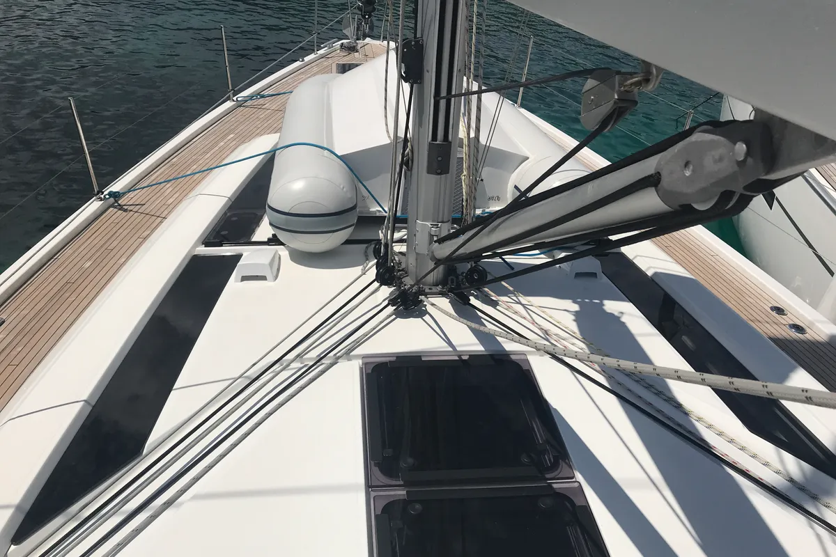 Deck of Altair, a Beneteau Oceanis 51.1 sailboat at Olbia, Italy