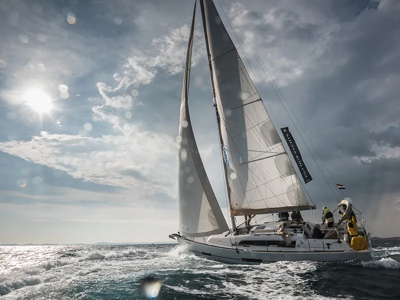 Exterior view of Sveti Ivan, a Dufour 382 Grand Large sailboat at Grad Šibenik, Croatia