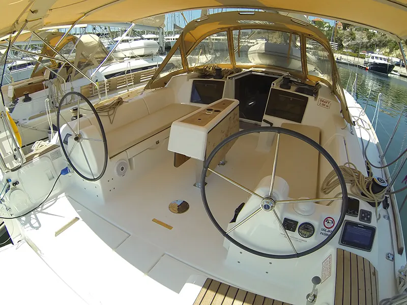 Cockpit of Sveti Ivan, a Dufour 382 Grand Large sailboat at Grad Šibenik, Croatia