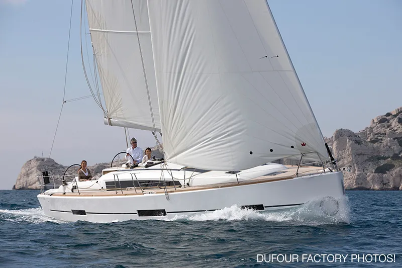 Exterior view of Amazing, a Dufour 412 GL sailboat at Grad Šibenik, Croatia