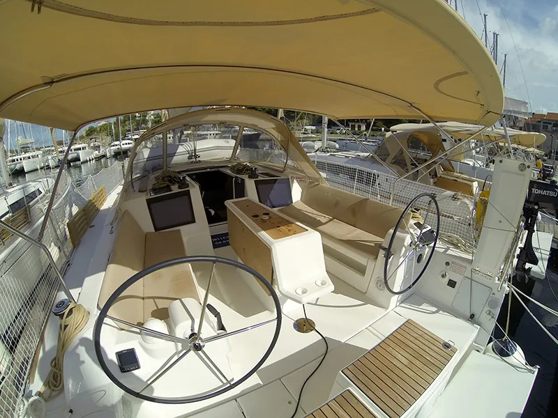 Cockpit of Amazing, a Dufour 412 GL sailboat at Grad Šibenik, Croatia