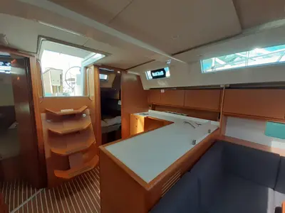Galley of Aurora, a Bavaria C45 sailboat at Punta Ala, Italy