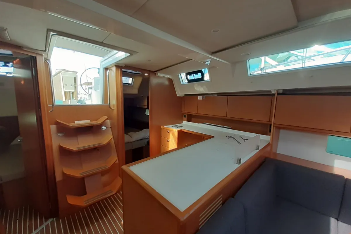Galley of Aurora, a Bavaria C45 sailboat at Punta Ala, Italy