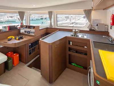 Galley of Lola, a Lagoon 42 catamaran at Municipal Unit of Lefkada, Greece