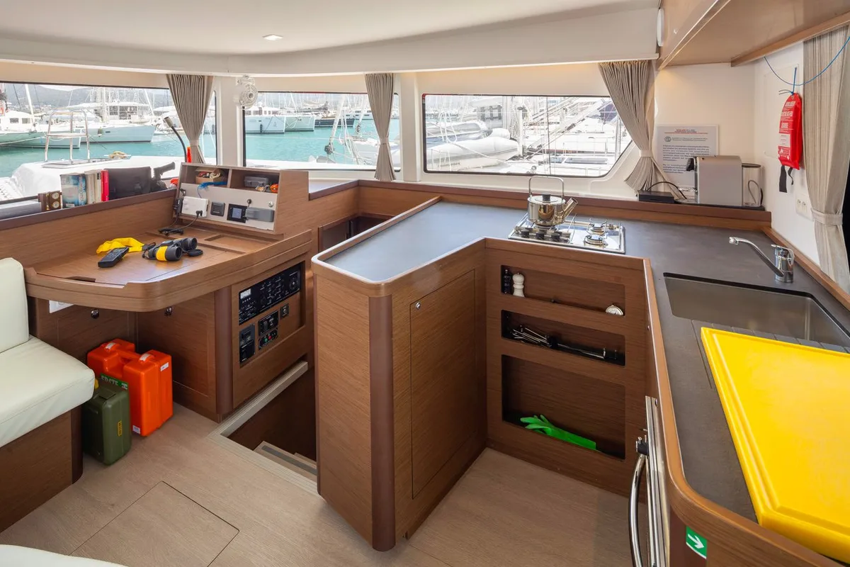 Galley of Lola, a Lagoon 42 catamaran at Municipal Unit of Lefkada, Greece