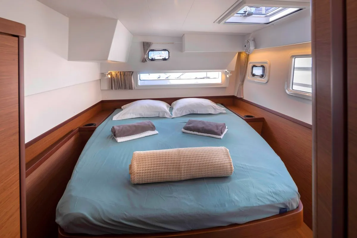 Cabin on Lola, a Lagoon 42 catamaran at Municipal Unit of Lefkada, Greece