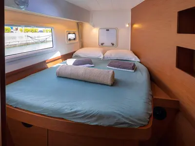 Cabin on Lola, a Lagoon 42 catamaran at Municipal Unit of Lefkada, Greece