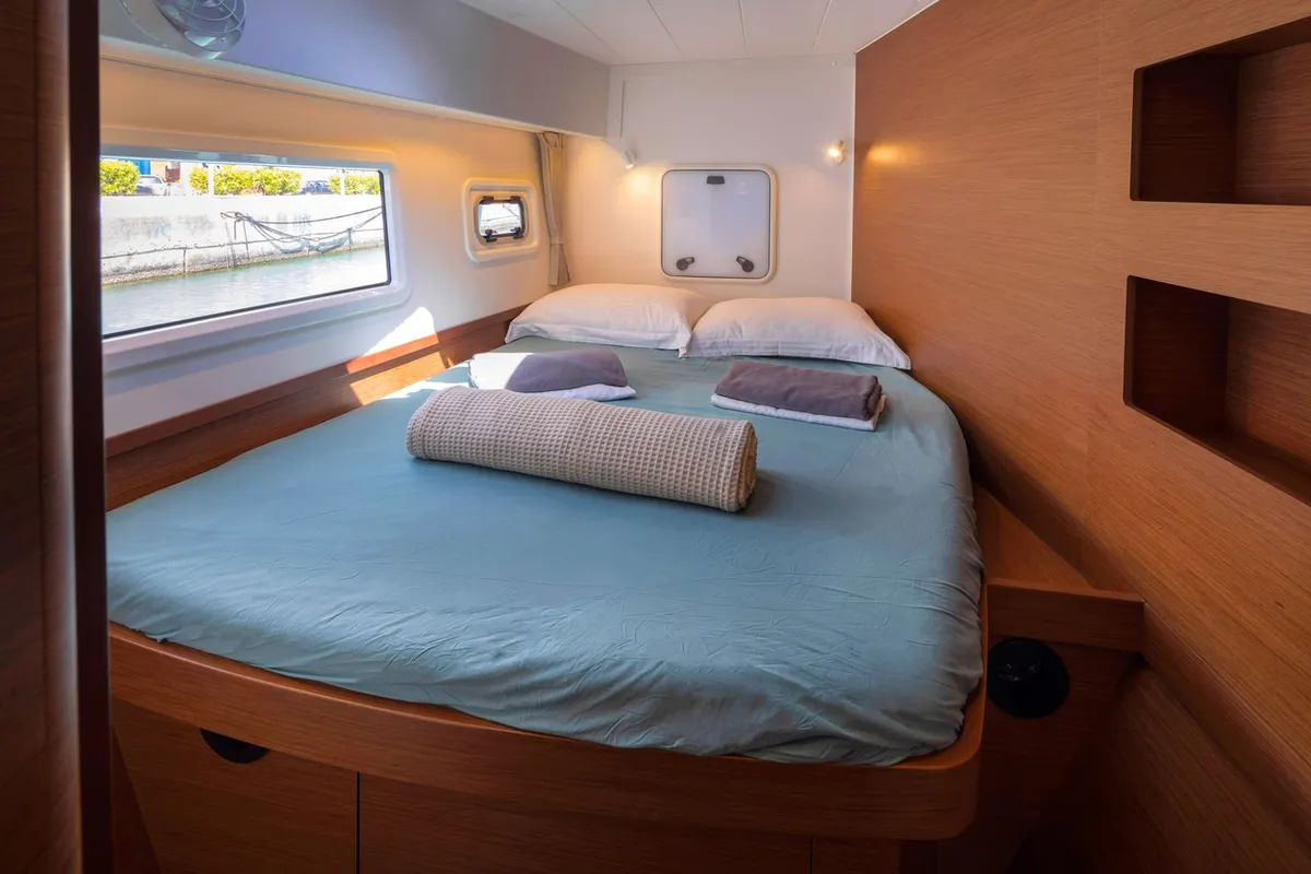 Cabin on Lola, a Lagoon 42 catamaran at Municipal Unit of Lefkada, Greece