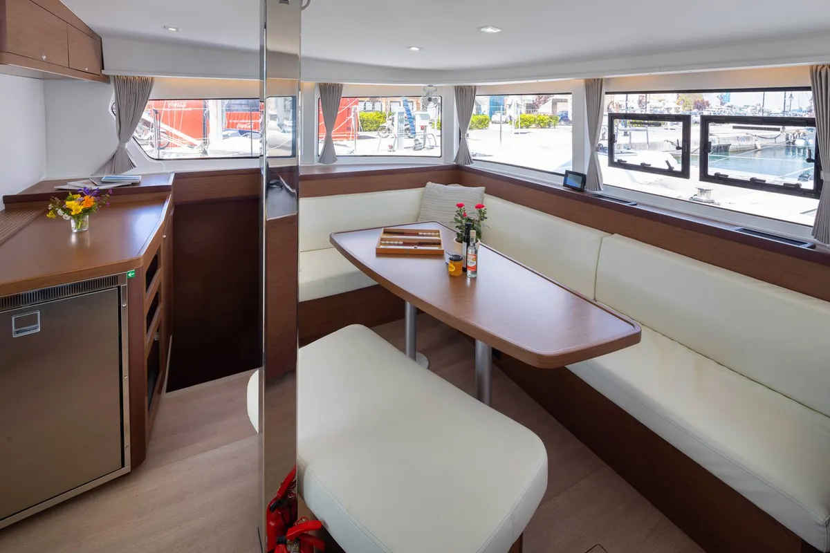 Salon of Lola, a Lagoon 42 catamaran at Municipal Unit of Lefkada, Greece