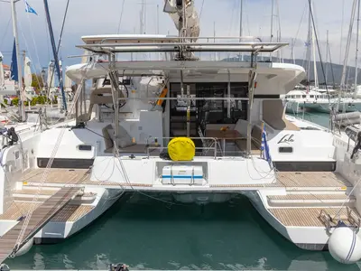 Deck of Lola, a Lagoon 42 catamaran at Municipal Unit of Lefkada, Greece
