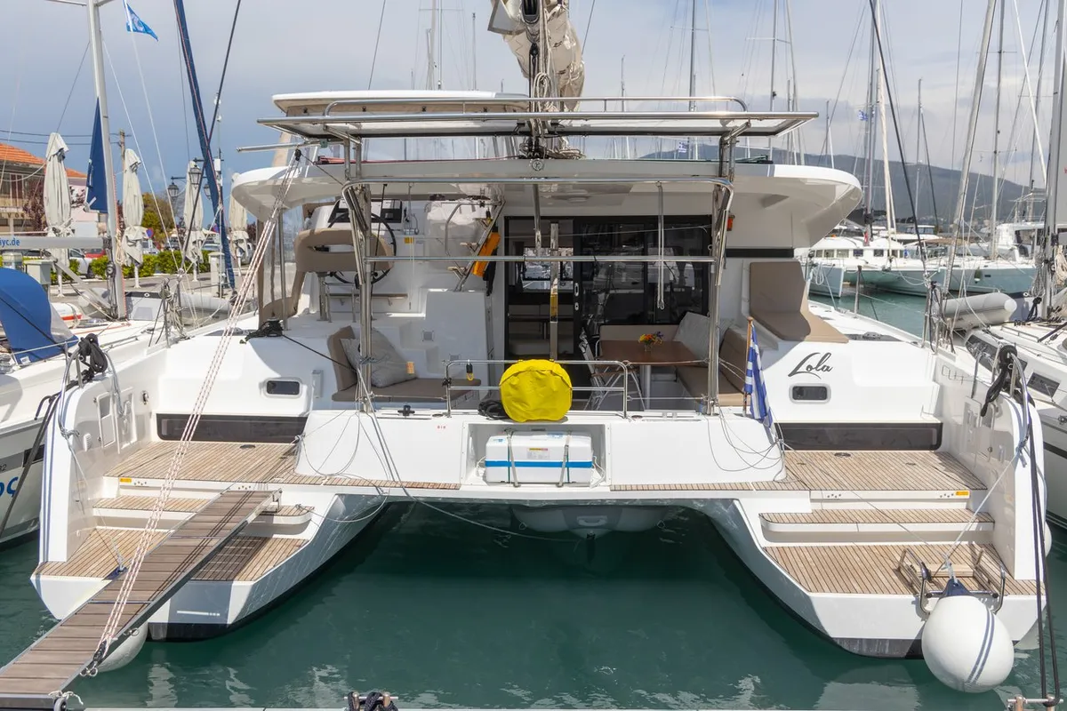 Deck of Lola, a Lagoon 42 catamaran at Municipal Unit of Lefkada, Greece