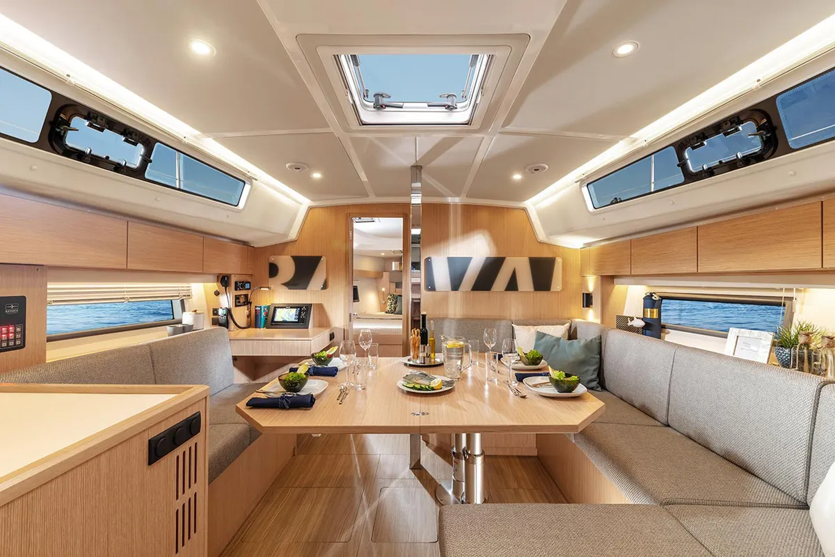 Salon of Polaris, a Bavaria C42 Style sailboat at Municipal Unit of Lefkada, Greece