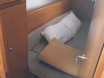 Cabin on Britannia, a Jeanneau Sun Odyssey 33i sailboat at Kontokali, Greece