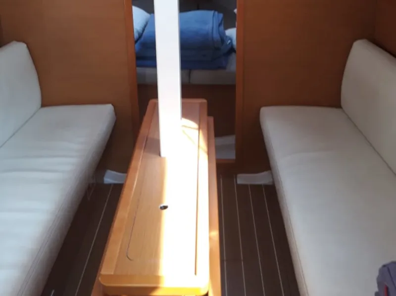 Salon of Britannia, a Jeanneau Sun Odyssey 33i sailboat at Kontokali, Greece