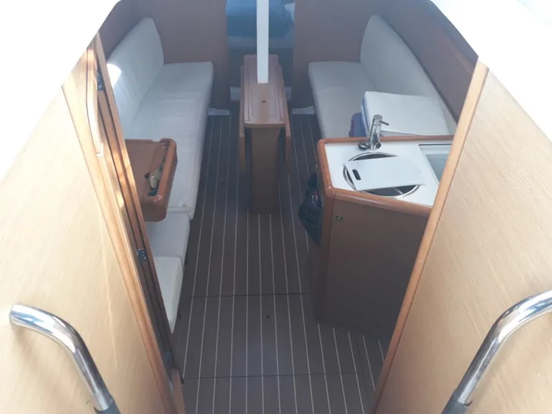 Galley of Britannia, a Jeanneau Sun Odyssey 33i sailboat at Kontokali, Greece