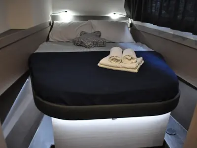 Cabin on Nancy, a Fountaine Pajot Astréa 42 catamaran at Athens, Greece
