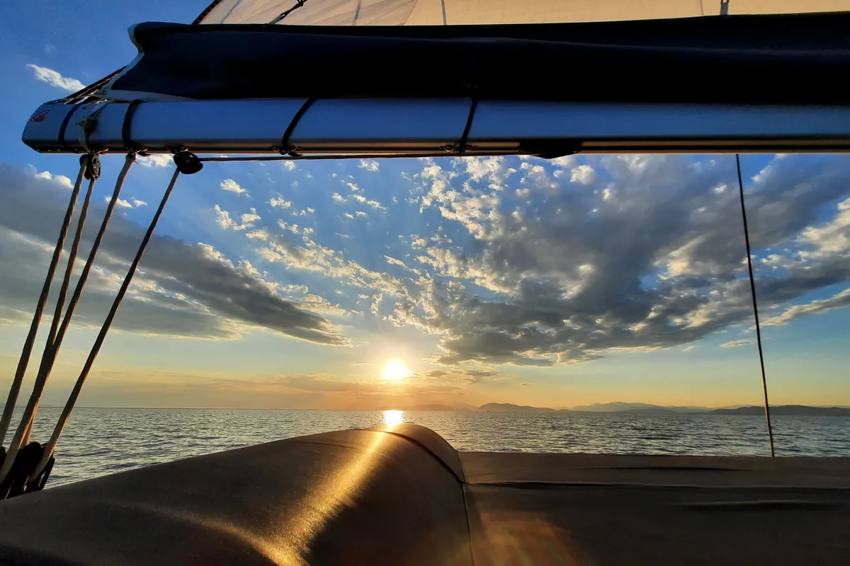 Exterior view of Nancy, a Fountaine Pajot Astréa 42 catamaran at Athens, Greece