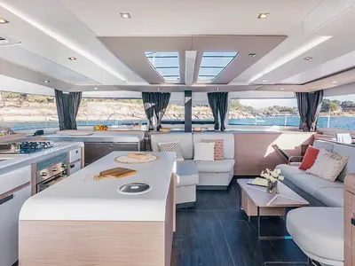 Salon of Mer Sea, a Fountaine Pajot Aura 51 catamaran at Charlotte Amalie, United States
