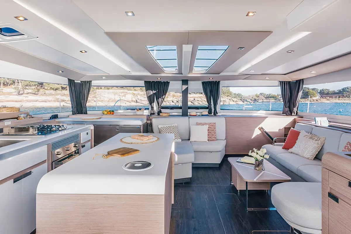 Salon of Mer Sea, a Fountaine Pajot Aura 51 catamaran at Charlotte Amalie, United States