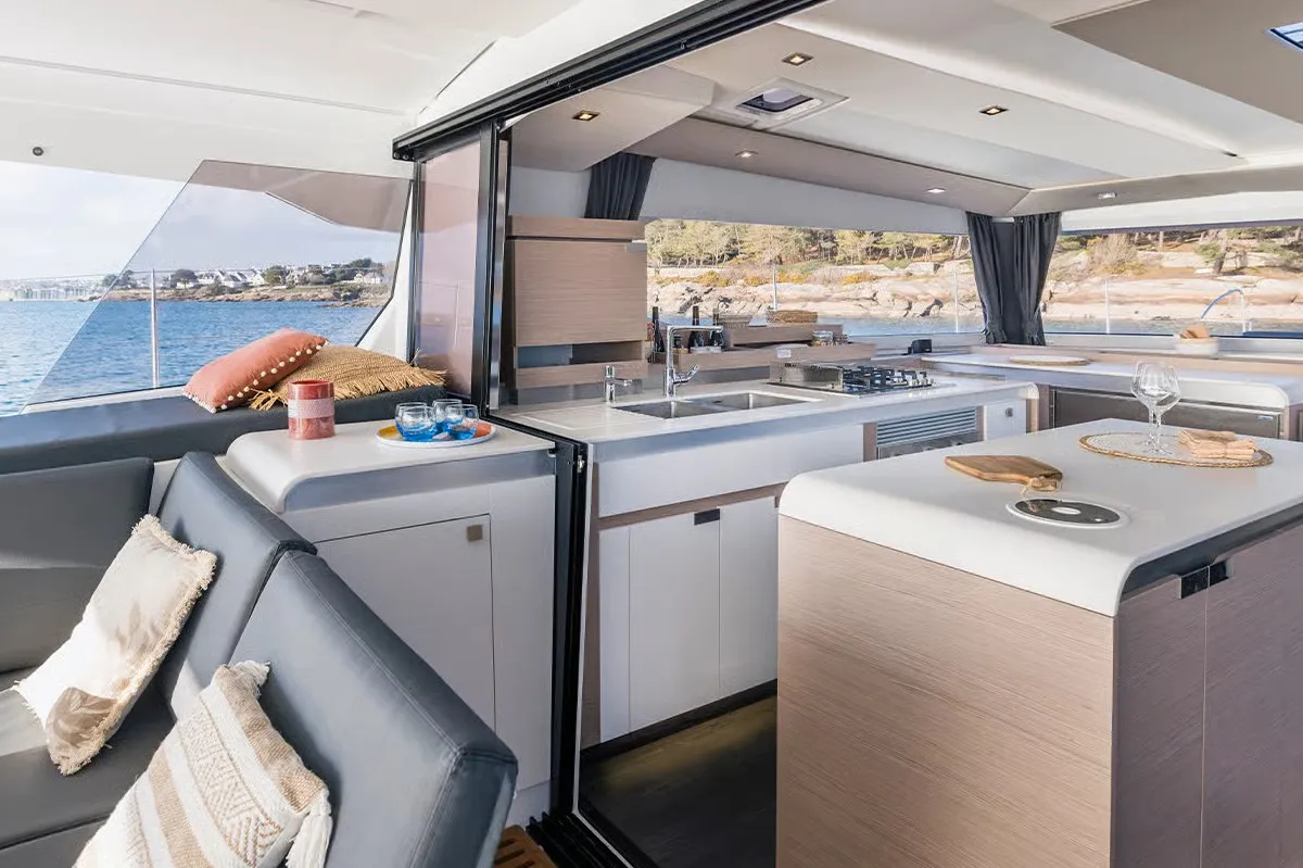 Galley of Mer Sea, a Fountaine Pajot Aura 51 catamaran at Charlotte Amalie, United States