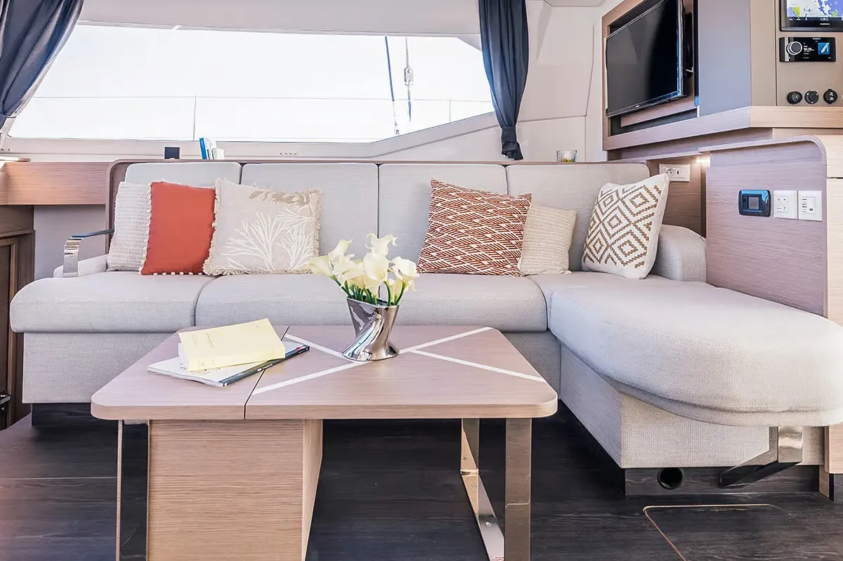 Salon of Mer Sea, a Fountaine Pajot Aura 51 catamaran at Charlotte Amalie, United States
