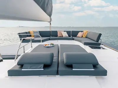 Deck of Mer Sea, a Fountaine Pajot Aura 51 catamaran at Charlotte Amalie, United States