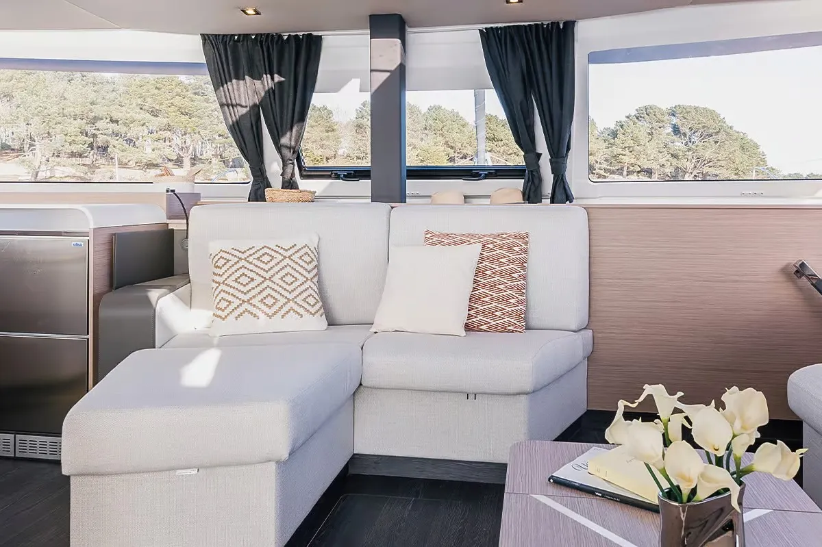 Salon of Mer Sea, a Fountaine Pajot Aura 51 catamaran at Charlotte Amalie, United States