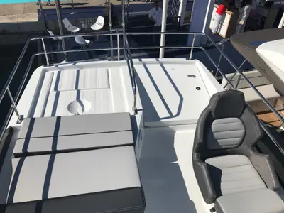 Deck of SUNNY 272826 ZD, a Jeanneau Merry Fisher 1095 FLY motorboat at Zadar, Croatia