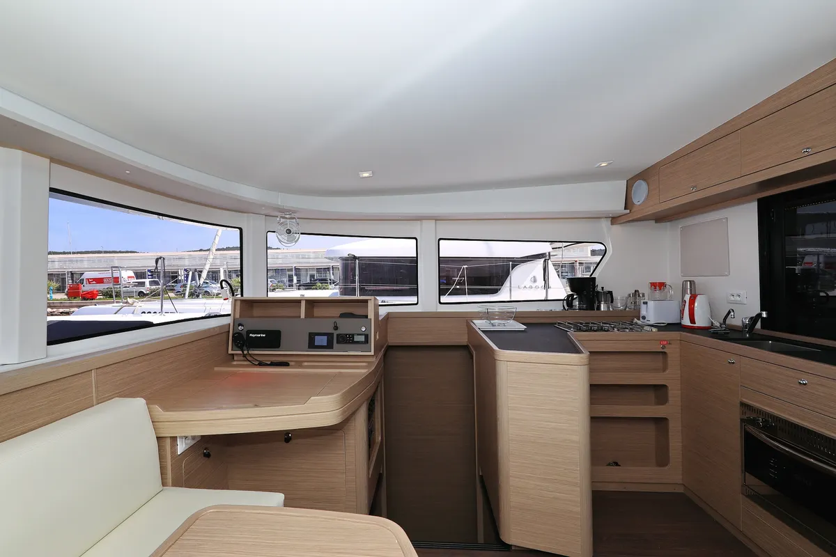 Salon of Family Time, a Lagoon 42 catamaran at Sukošan, Croatia