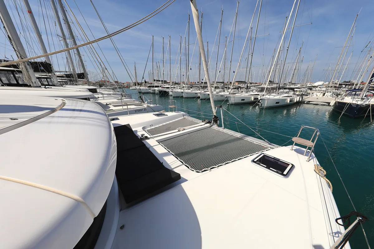 Deck of Family Time, a Lagoon 42 catamaran at Sukošan, Croatia