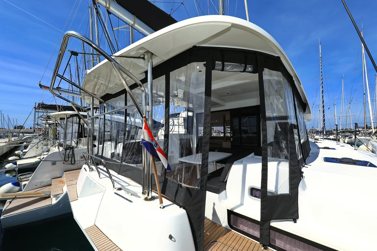 Exterior view of Family Time, a Lagoon 42 catamaran at Sukošan, Croatia