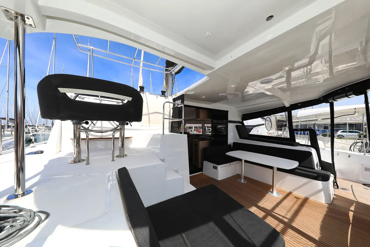 Deck of Family Time, a Lagoon 42 catamaran at Sukošan, Croatia