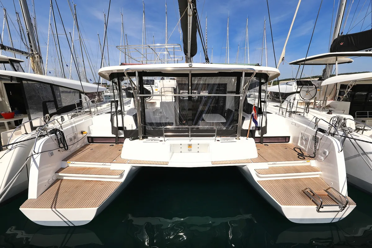 Exterior view of Family Time, a Lagoon 42 catamaran at Sukošan, Croatia