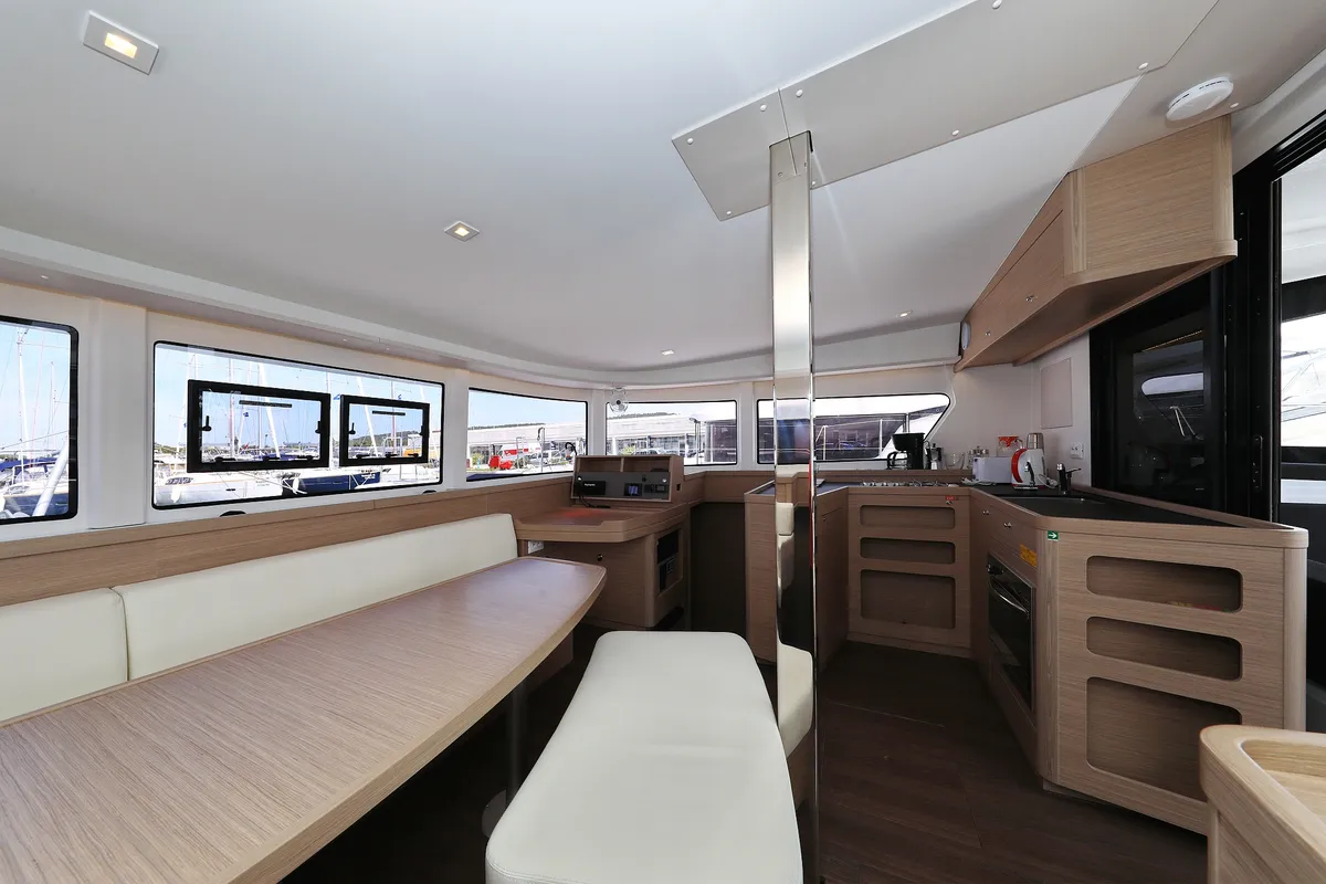 Salon of Family Time, a Lagoon 42 catamaran at Sukošan, Croatia