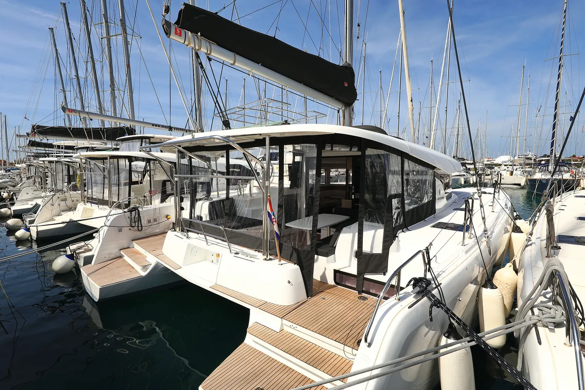 Exterior view of Family Time, a Lagoon 42 catamaran at Sukošan, Croatia