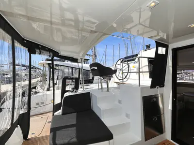 Cockpit of Family Time, a Lagoon 42 catamaran at Sukošan, Croatia