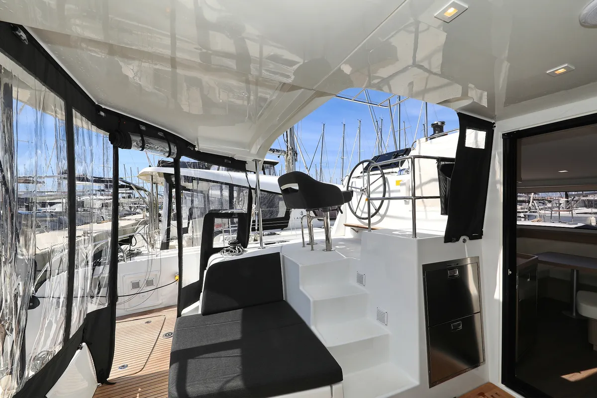 Cockpit of Family Time, a Lagoon 42 catamaran at Sukošan, Croatia