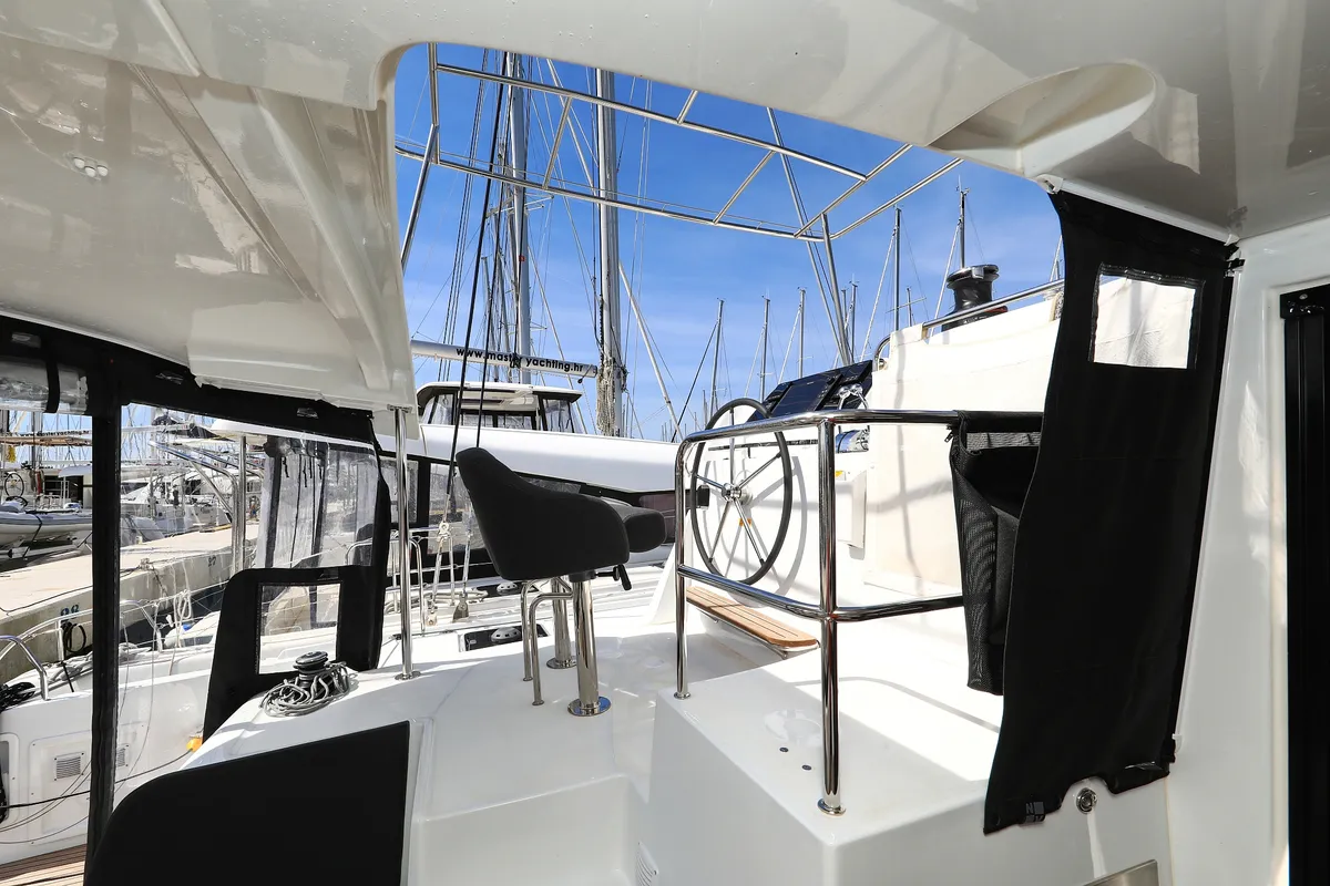 Cockpit of Family Time, a Lagoon 42 catamaran at Sukošan, Croatia