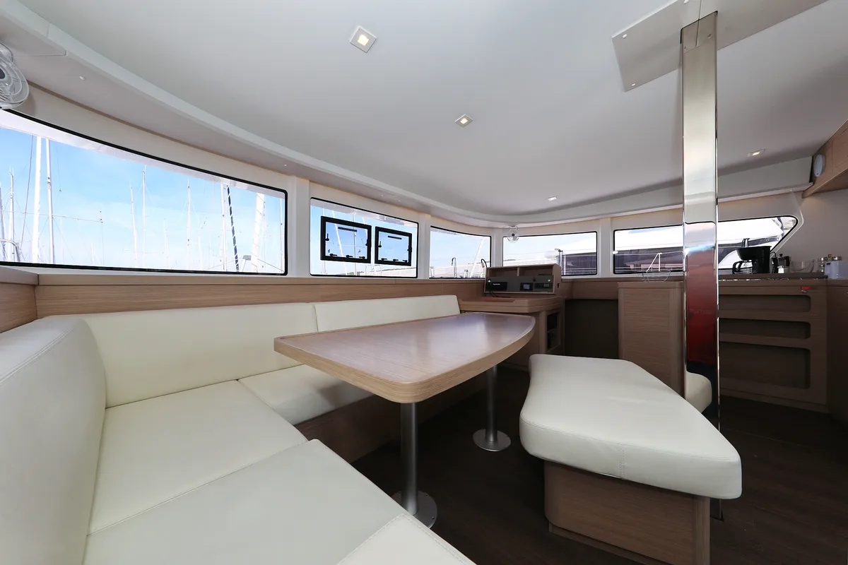 Salon of Family Time, a Lagoon 42 catamaran at Sukošan, Croatia