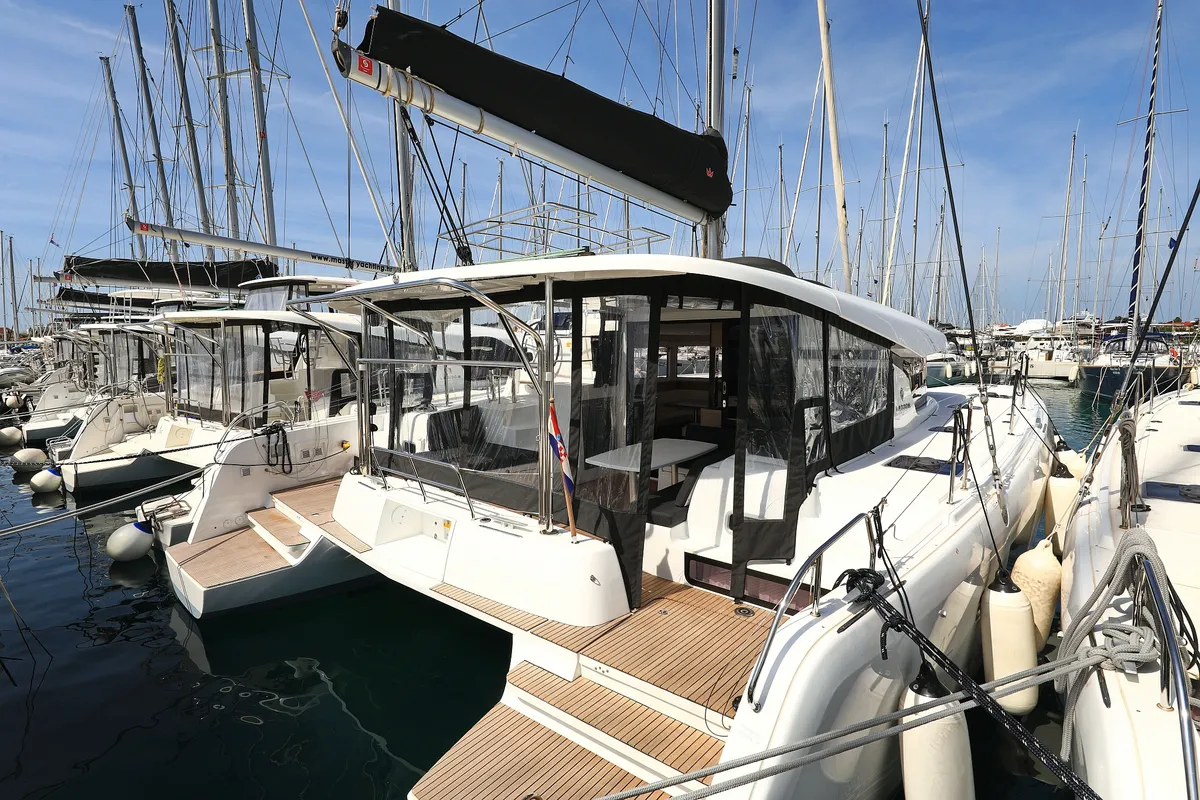 Exterior view of Family Time, a Lagoon 42 catamaran at Sukošan, Croatia
