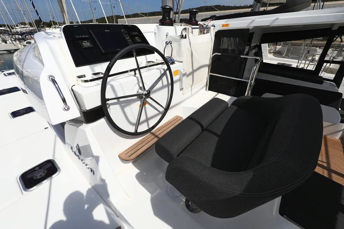 Cockpit of Family Time, a Lagoon 42 catamaran at Sukošan, Croatia