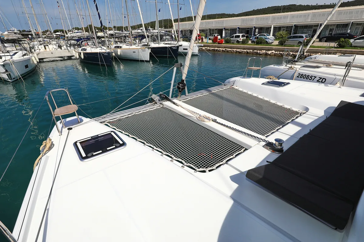 Deck of Family Time, a Lagoon 42 catamaran at Sukošan, Croatia